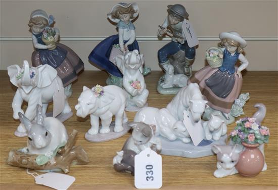 A collection of ten Lladro figures and one Nao figure,